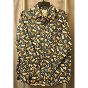 Kennington Western Shirt Horse Saddle Print Cowboy Ranchwear Cotton Size Large L